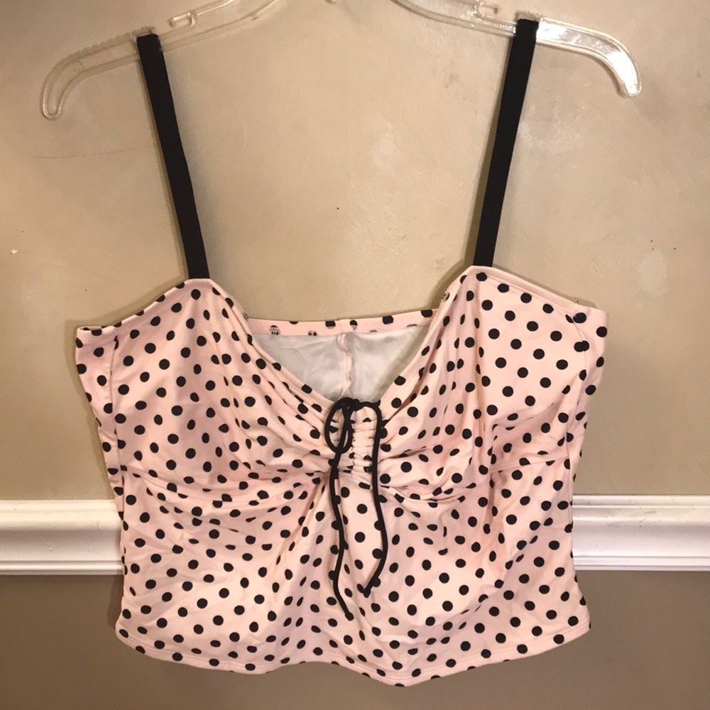 Polka dot gathered tie front Cropped tankini top